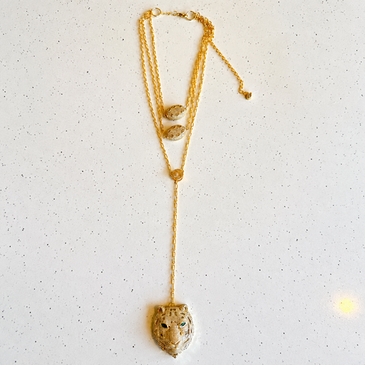 Luxury Tiger Head Layered Gold Pendant Necklace for Women