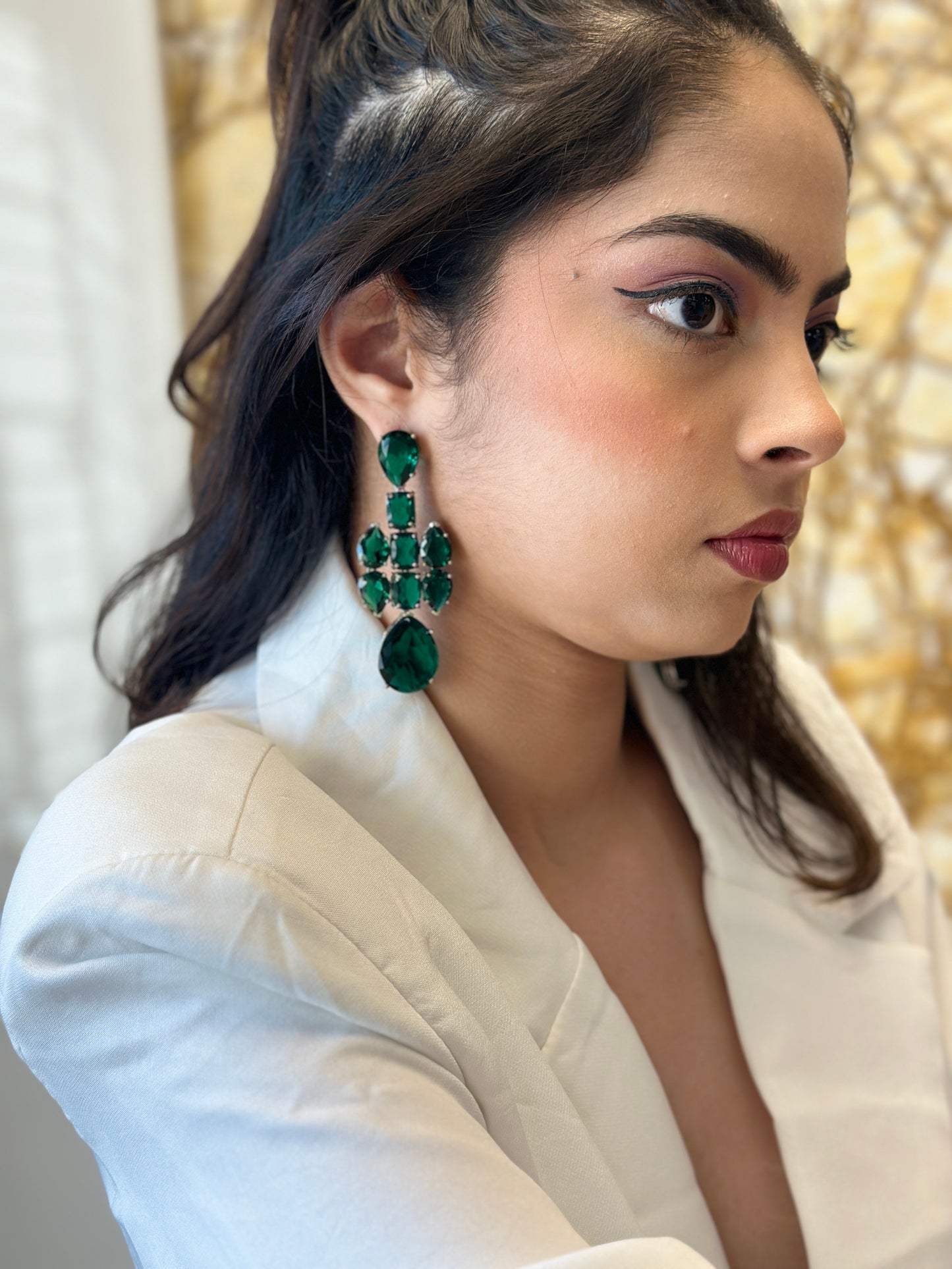 Green Crystal Drop Earrings