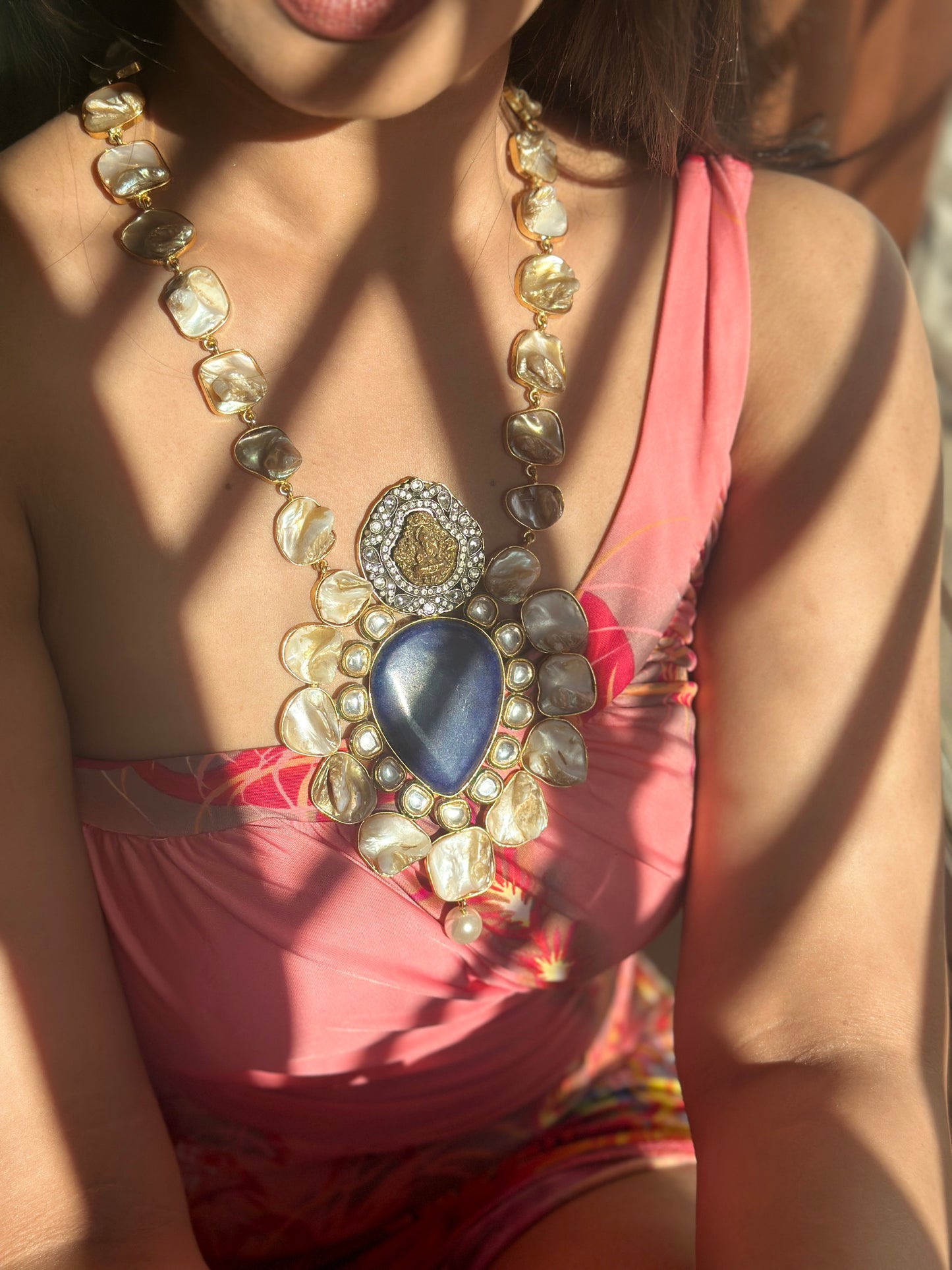 Studded Idol Locket With Marble Necklace