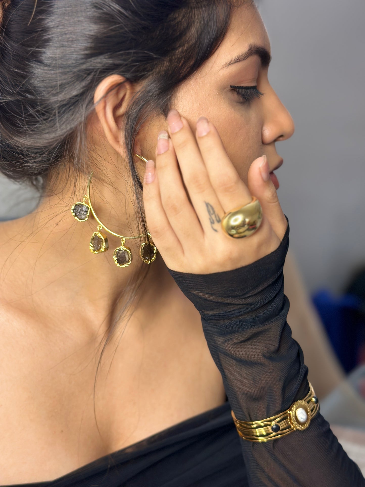 Golden Marble Earrings in Black