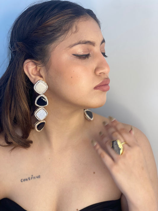 Rose Gold & Black Marble Earrings