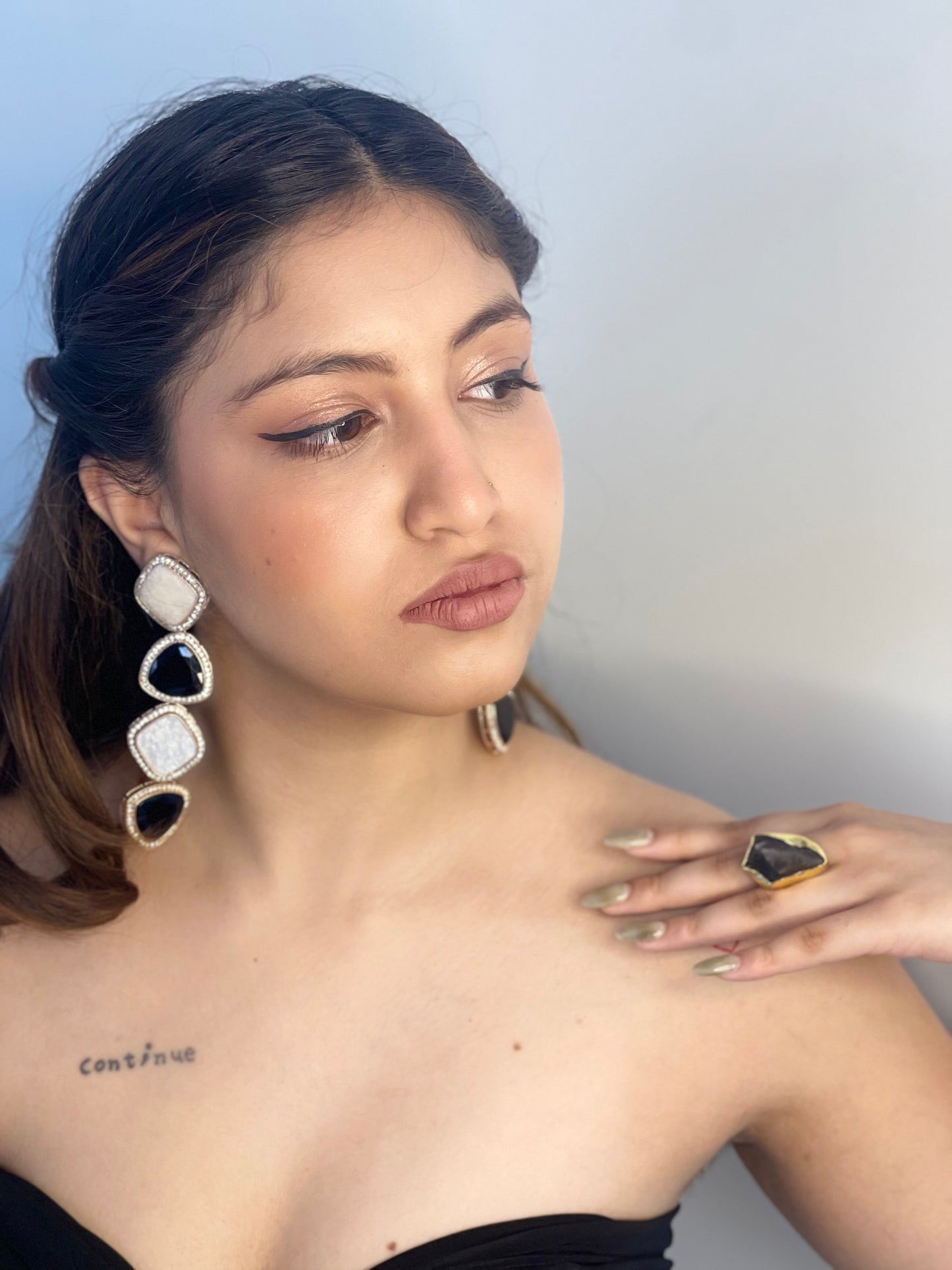 Rose Gold & Black Marble Earrings