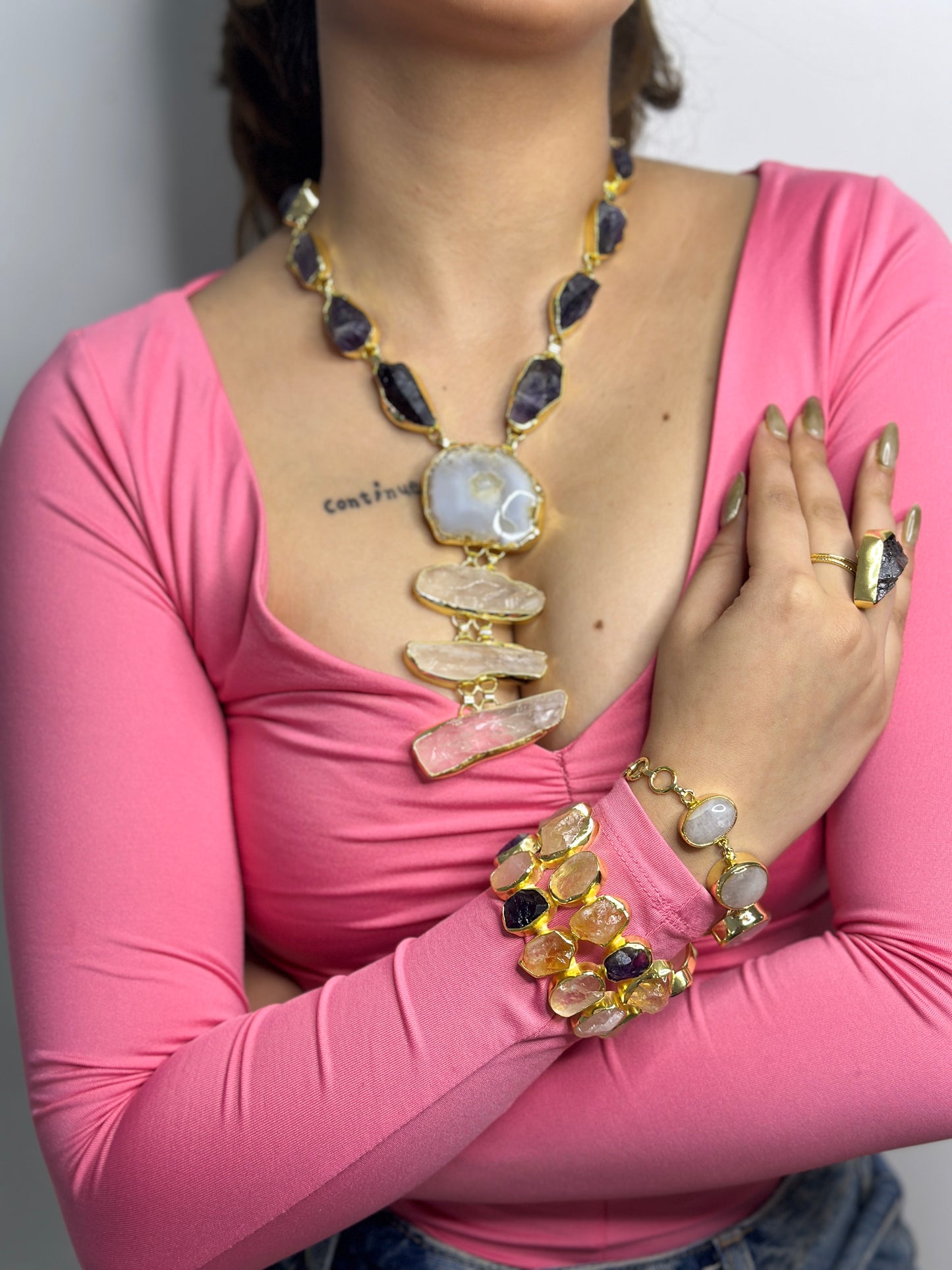 Natural Marble Neckpiece with Purple Stones