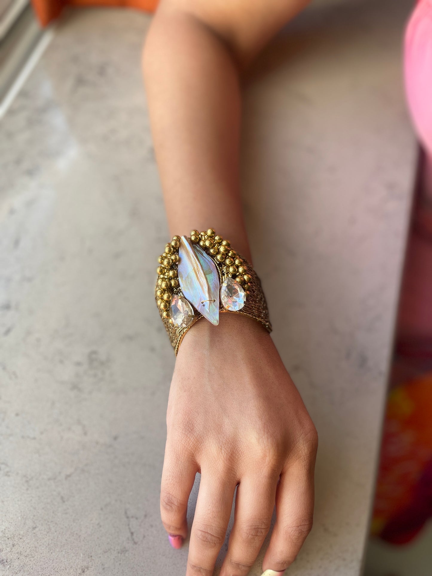 Crystal Leaf Pearl Kada