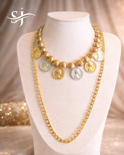 Dual Layer Coin Pearl Necklace