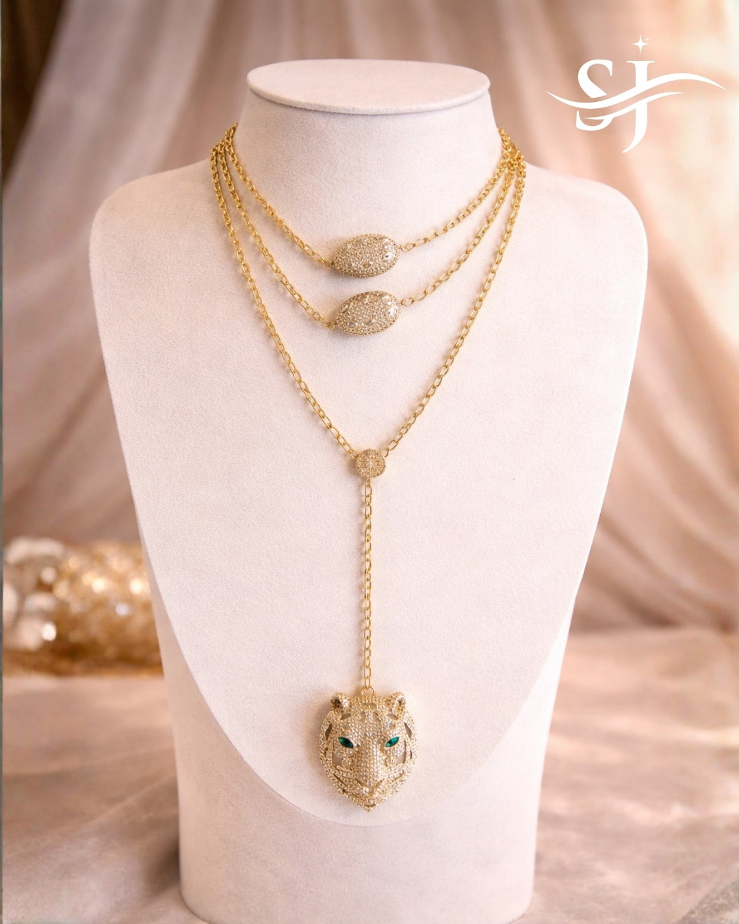 Panther Drop Layered Necklace