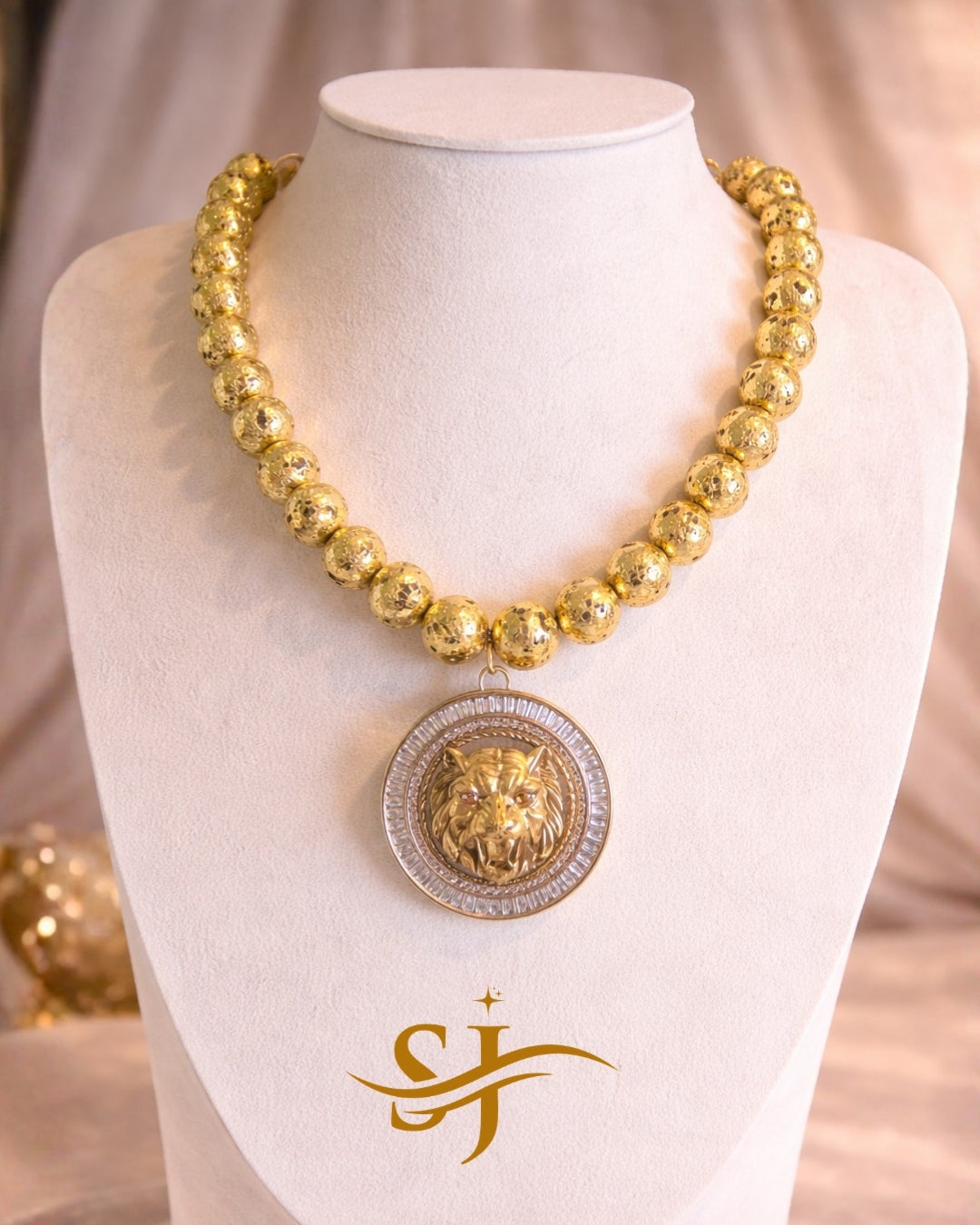 Lion Medallion Beaded Necklace