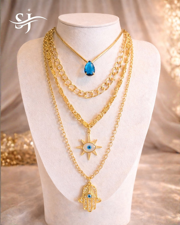 4 Layered Evil Eye Pendant Necklace
