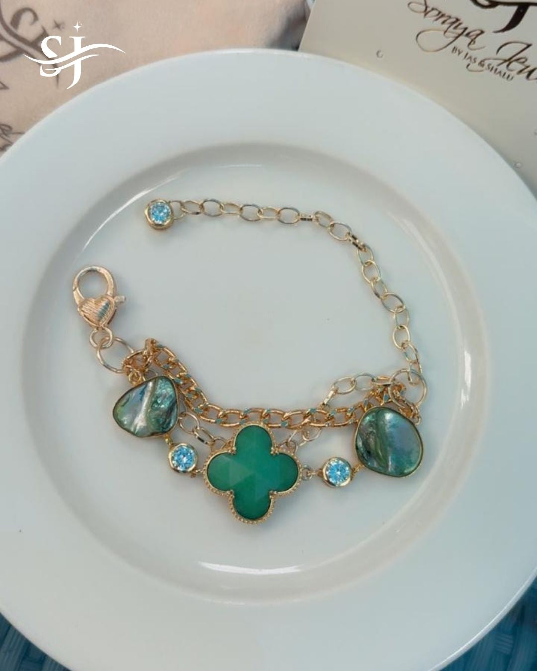 Green Clover Charm Gold Plated Bracelet
