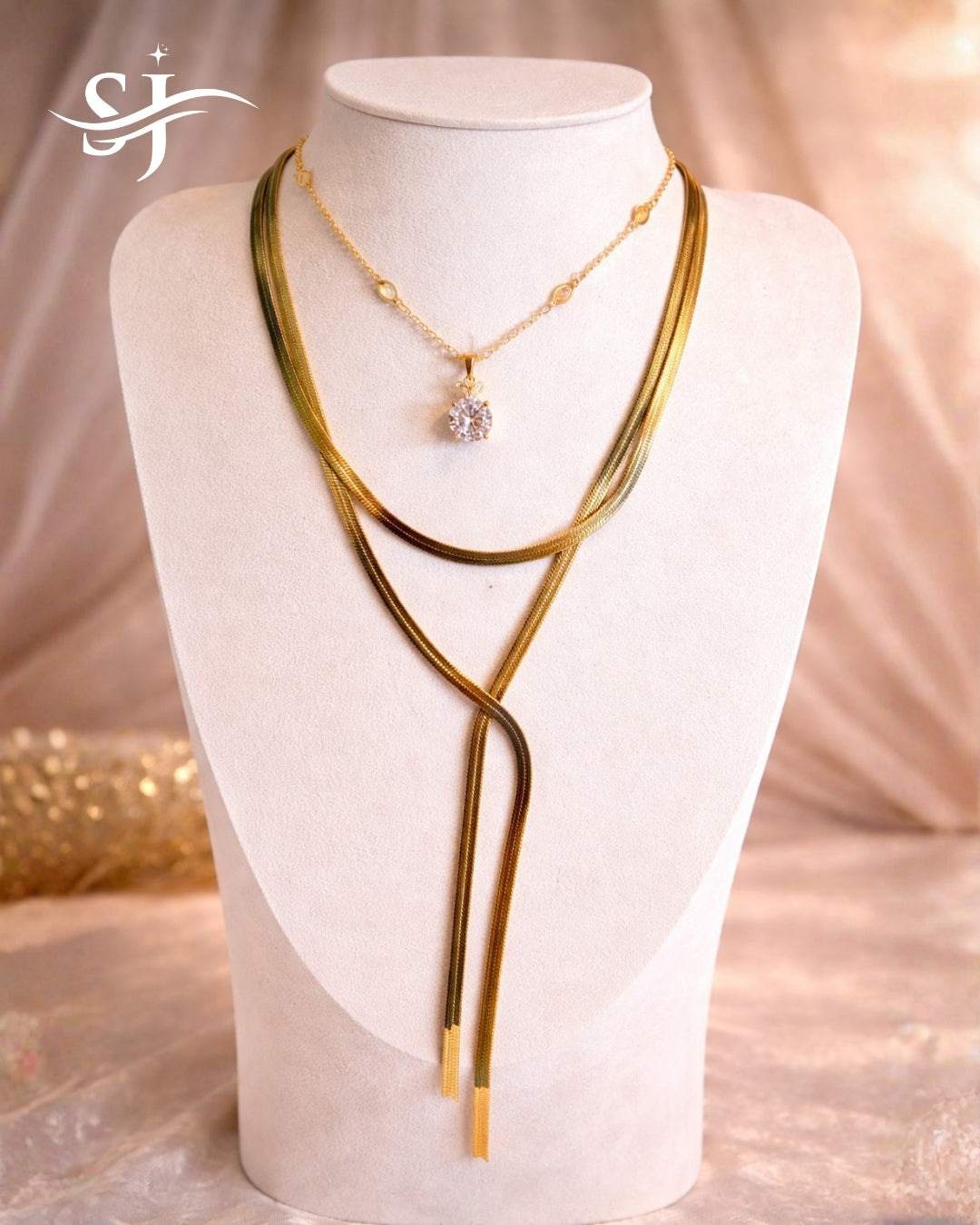Layered Snake Chain Lariat Necklace