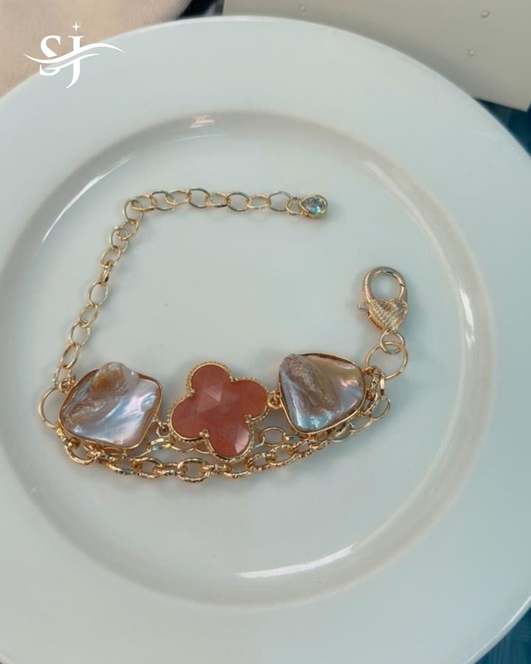 Pink Clover Charm Gold Plated Bracelet