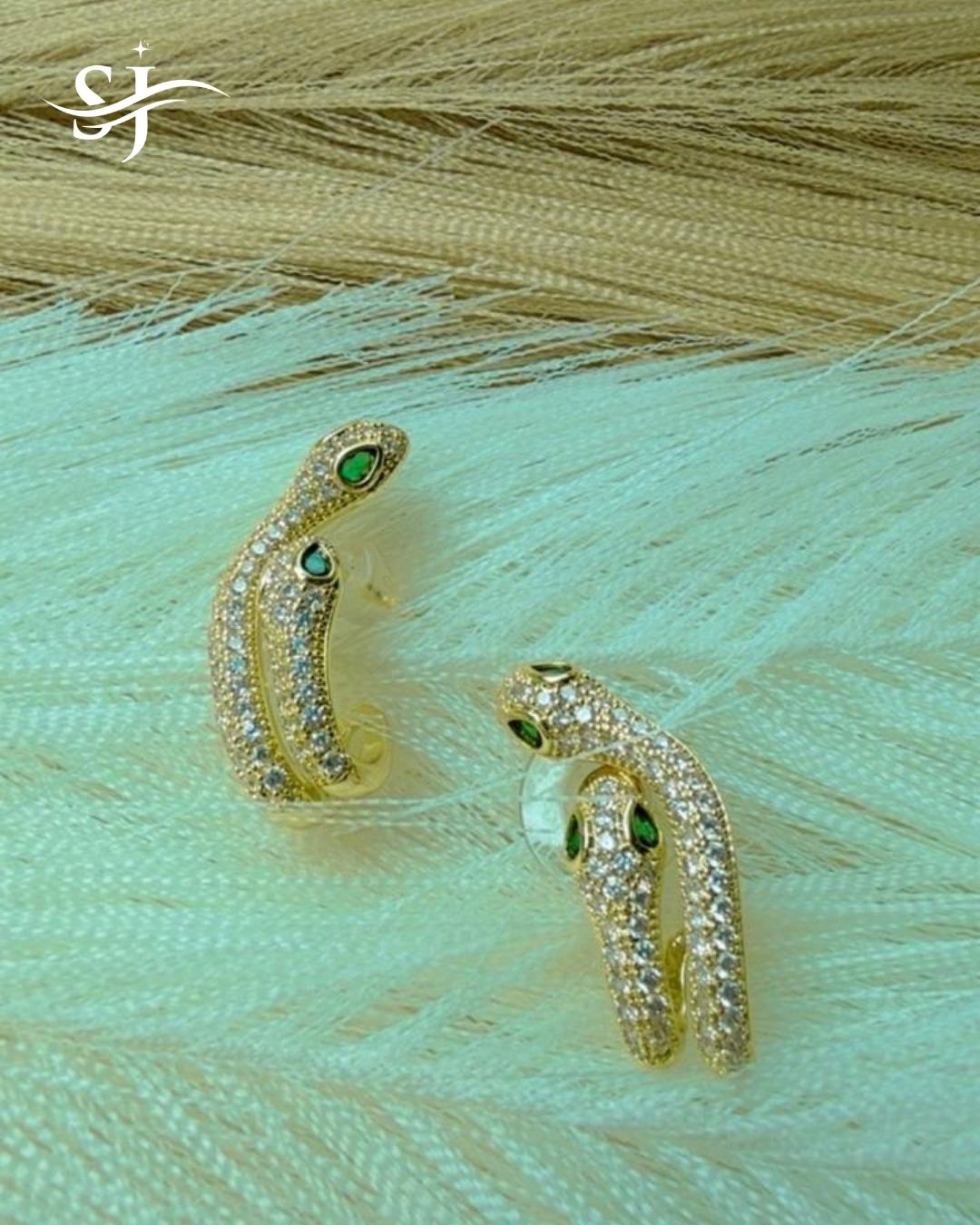 Gold Plated Snake Design CZ Stud Earrings