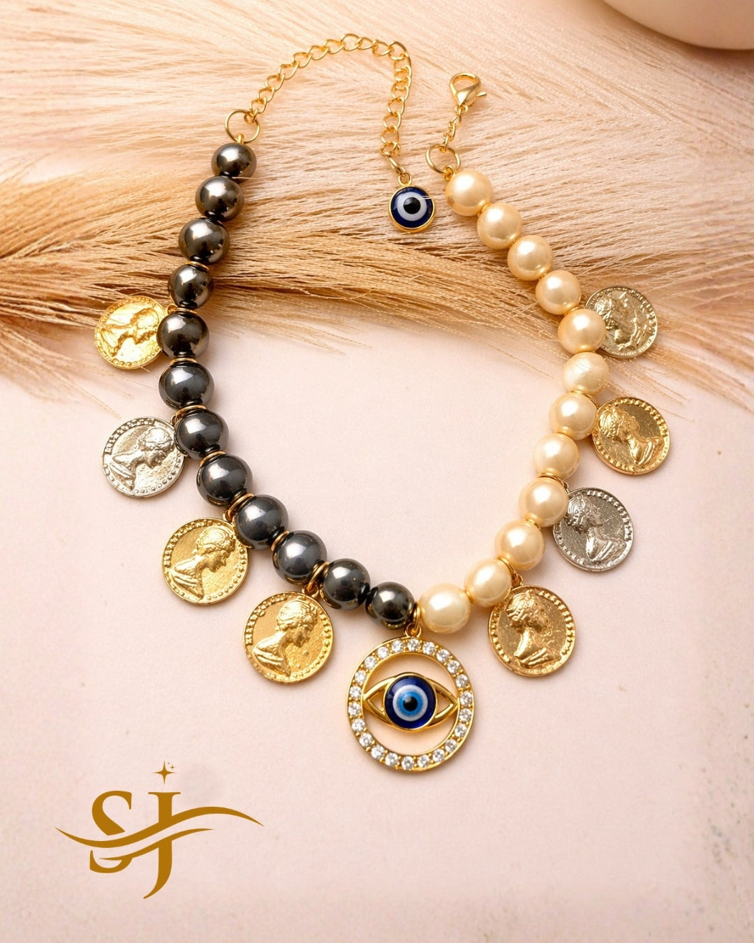 Dual Tone Evil Eye Coin Necklace