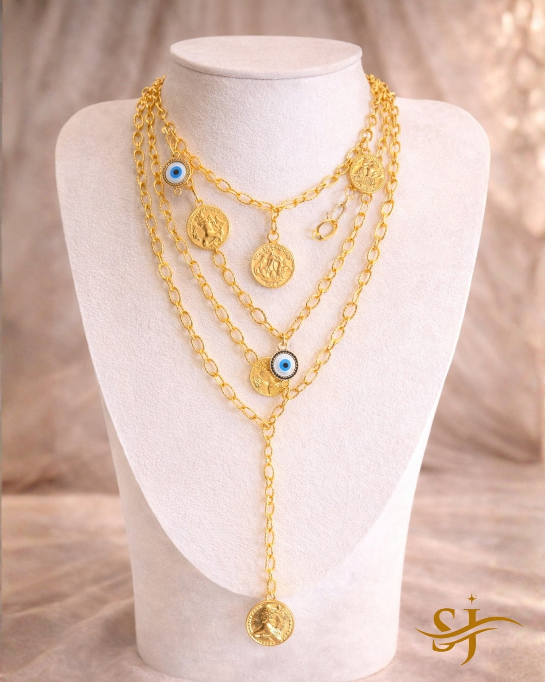 Layered Evil Eye Coin Necklace