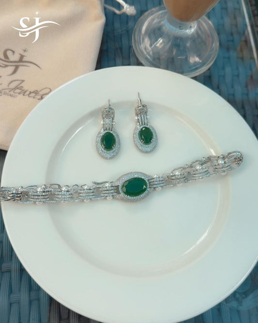 Green Stone Bracelet Set with Earrings