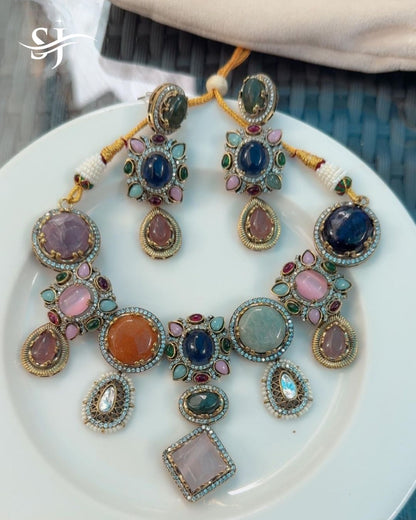 Multicolor Stone Statement Necklace Set