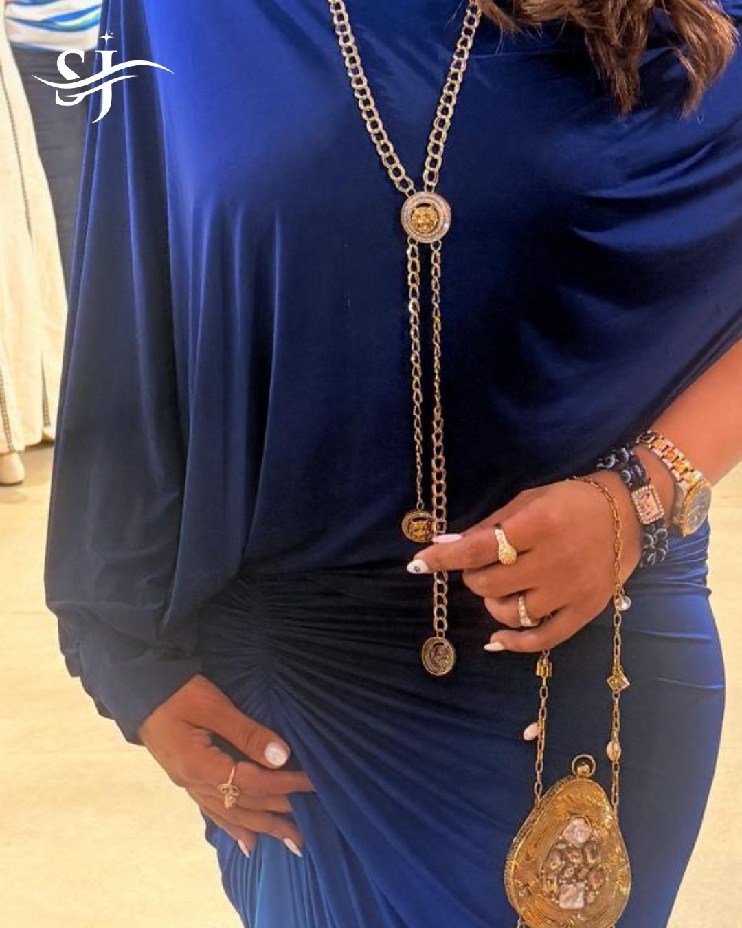Gold Tone Long Chain Statement Necklace