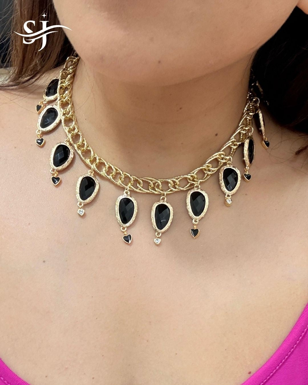 Black Stone Chain Choker Necklace
