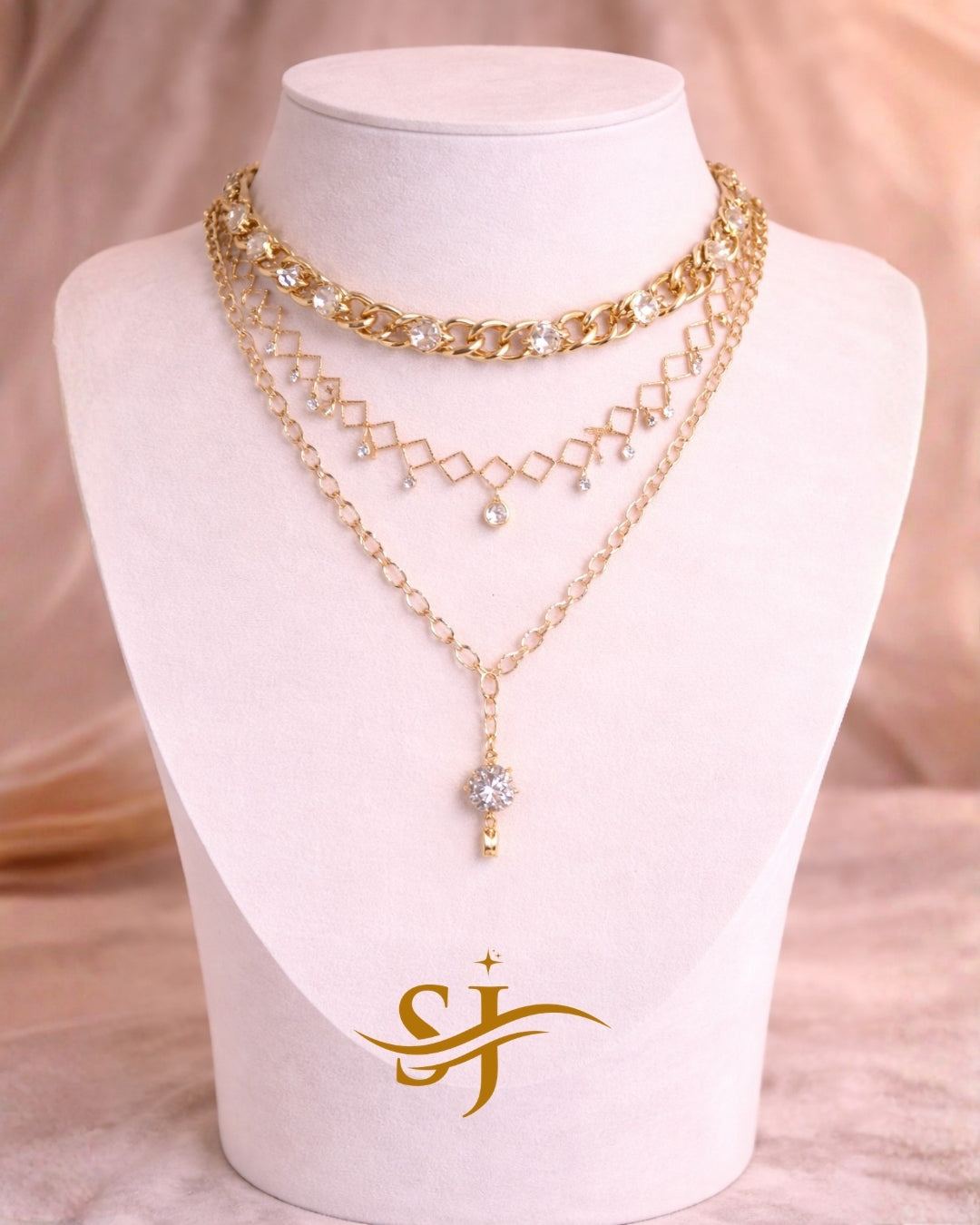 Multi-Layer Crystal Chain Necklace