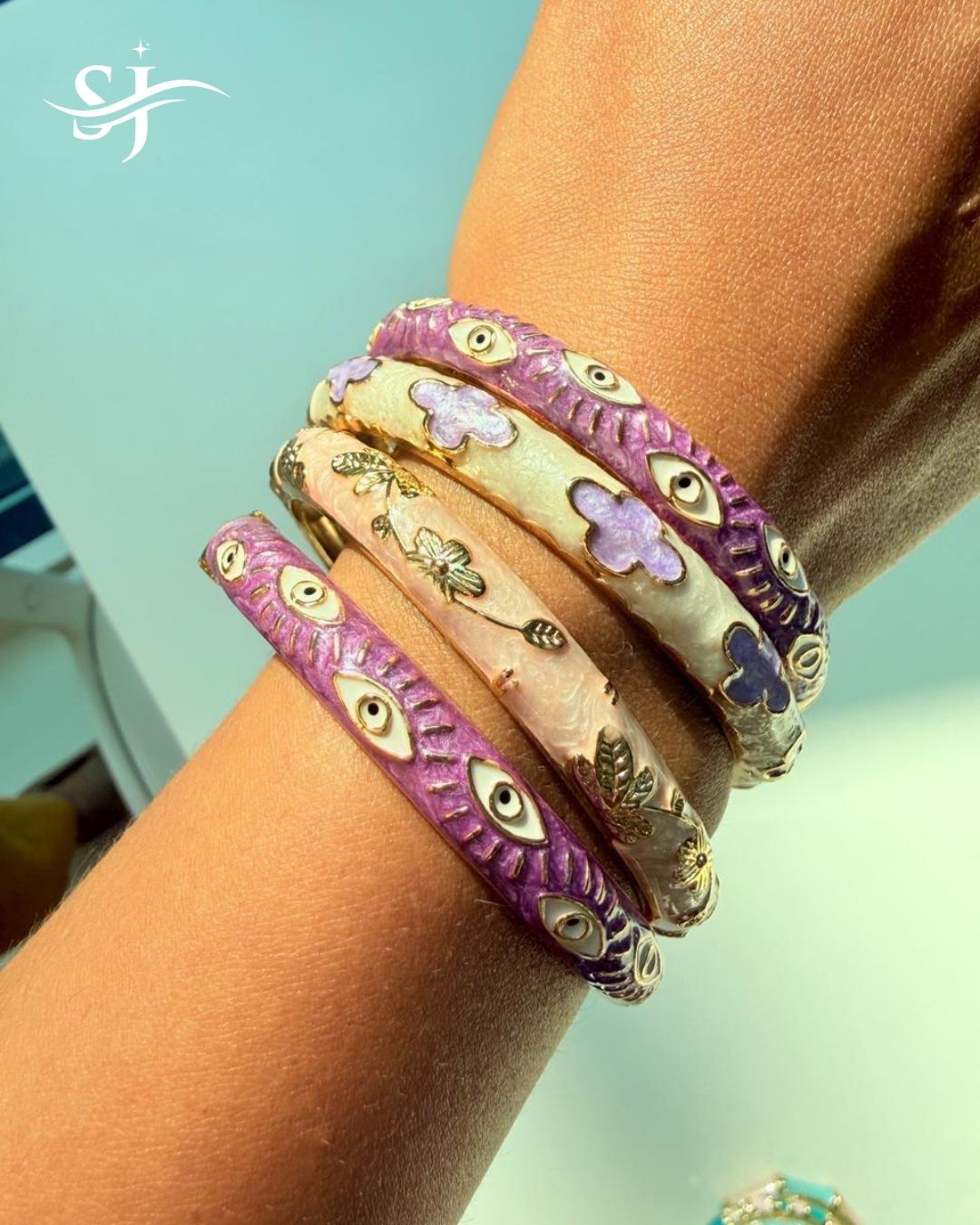 Pastel Enamel Bangle Set for Women