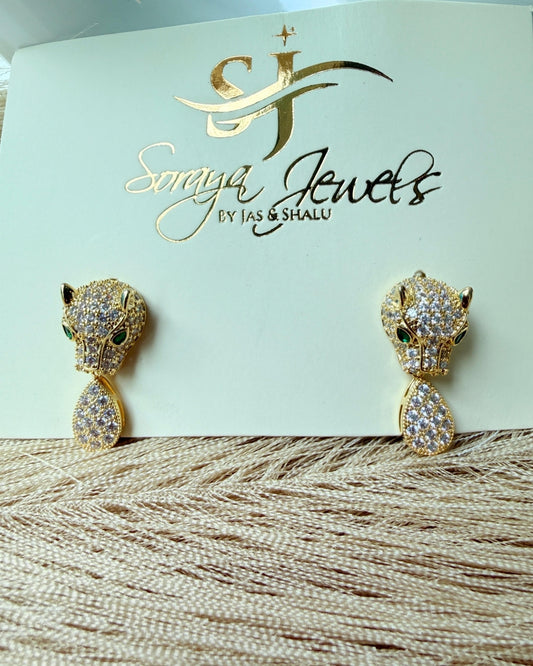 Luxury Gold Panther Crystal Drop Earrings