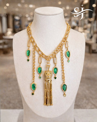 Emerald Panther Charm Necklace