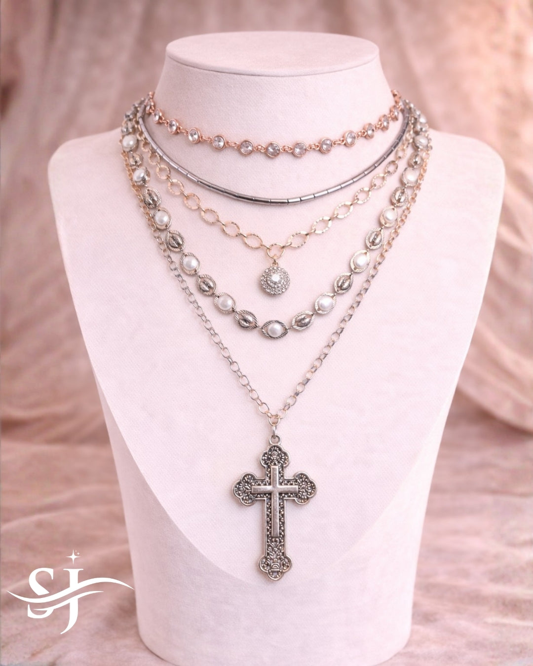 Layered Cross Charm Necklace
