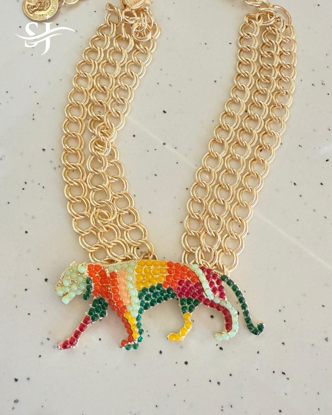 Multicolor Panther Chain Statement Necklace