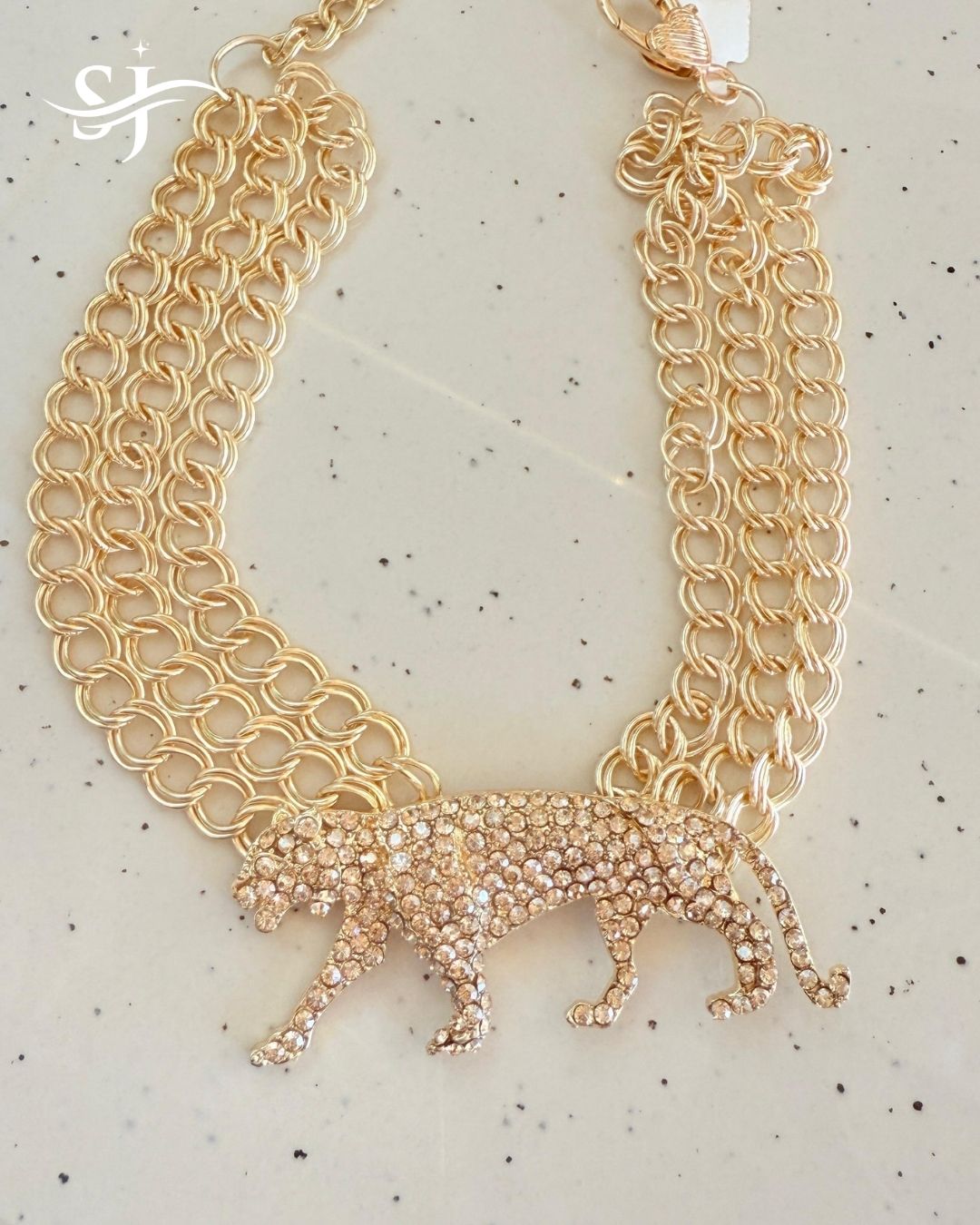 Crystal Panther Layered Chain Statement Necklace