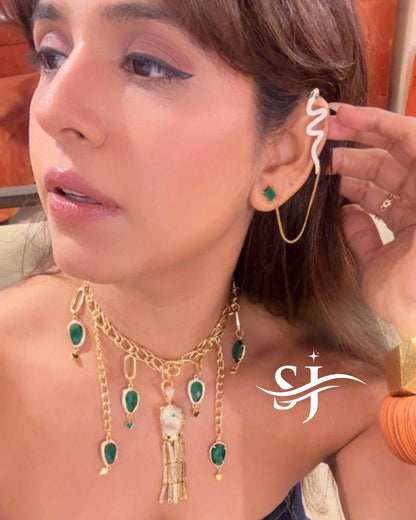Emerald Panther Charm Necklace