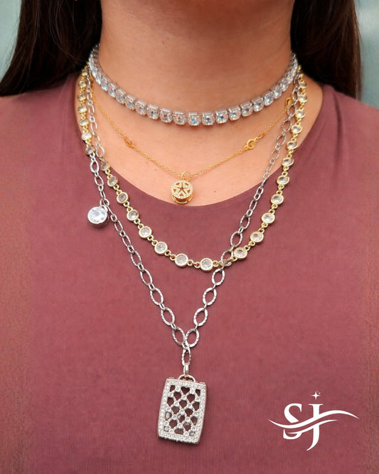 Mixed Metal Layered Charm Necklace