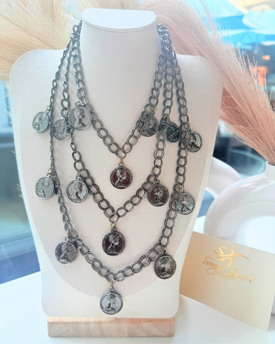 Statement Layered Coin Charm Necklace for Women