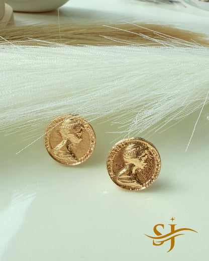 Luxury Vintage Coin Stud Earrings for Women | Silver & Golden
