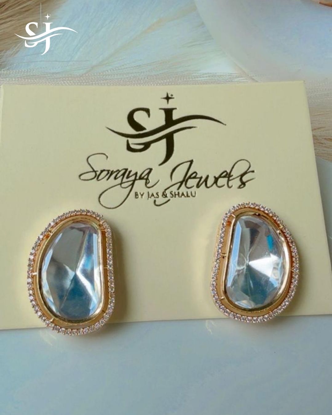 Gold Plated Crystal Statement Stud Earrings