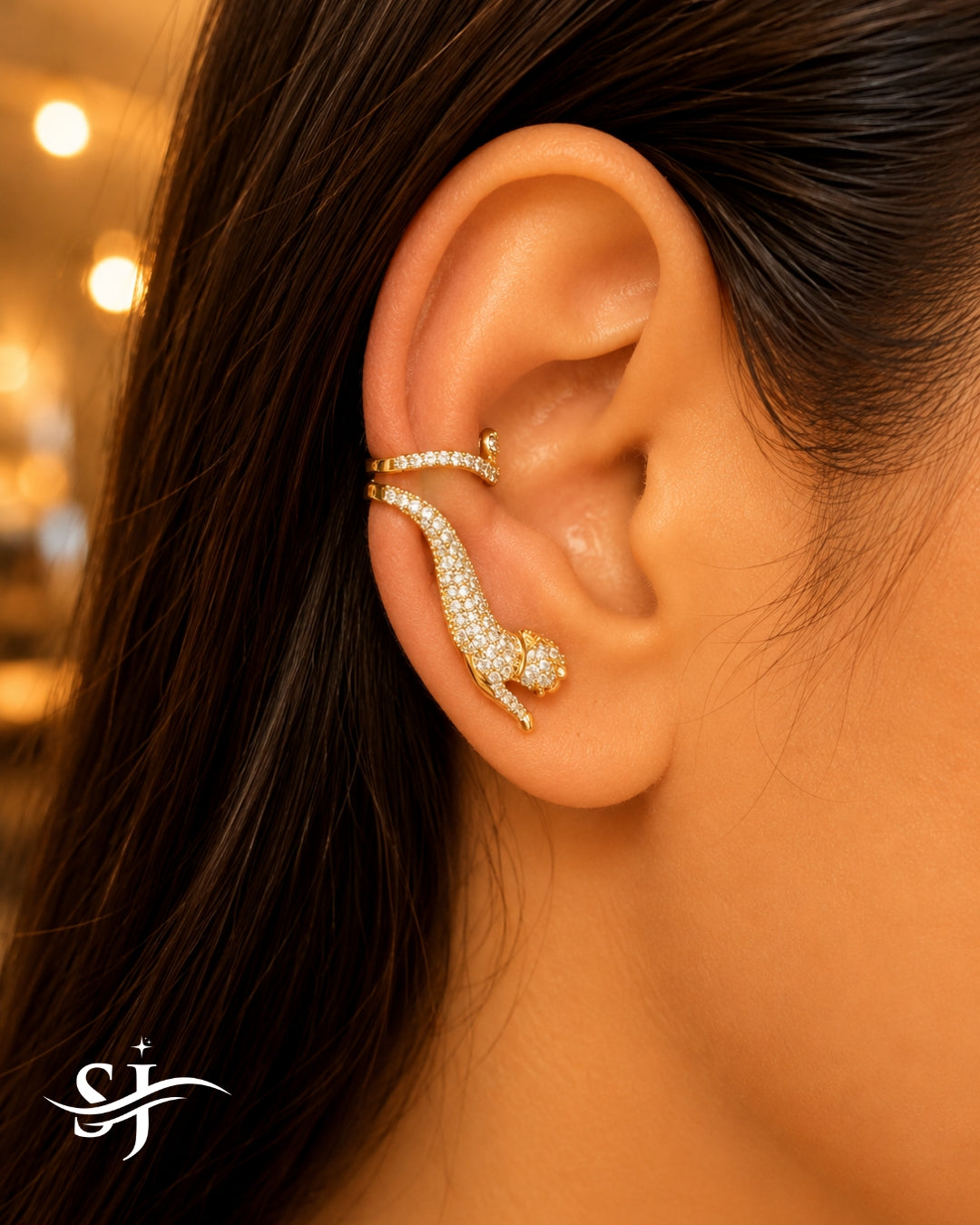 Panther Luxe Ear Cuff – Crystal Statement Ear Wrap (Gold & Silver)