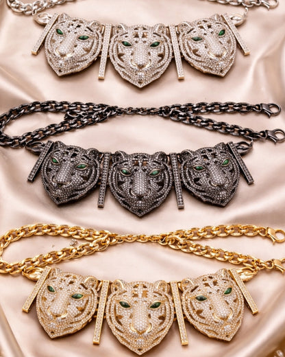 Royal Triple Tiger Silver Choker – Sabyasachi-Inspired Premium Jewellery