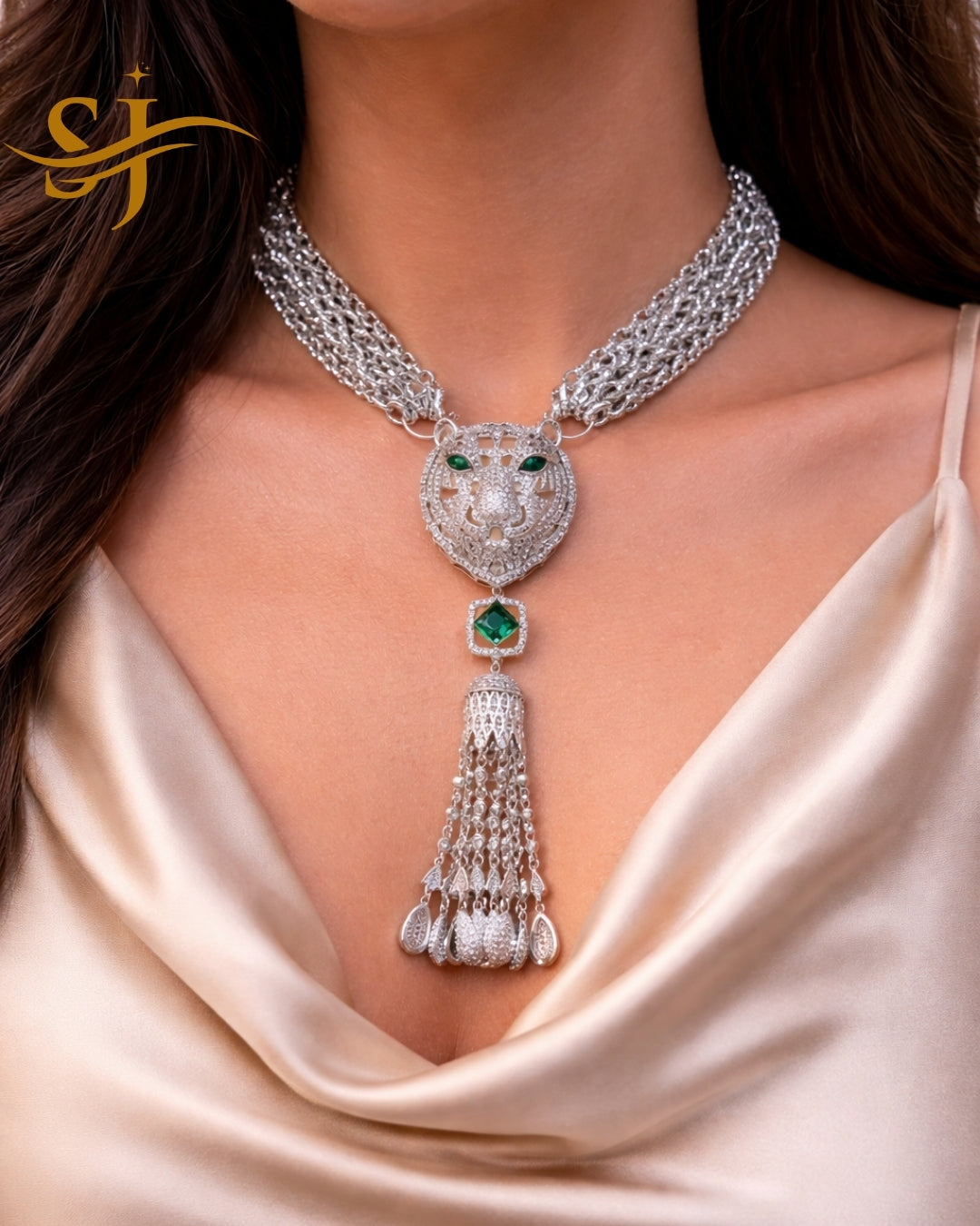 Royal Silver Tiger Tassel Choker – Sabyasachi-Inspired Premium Jewellery