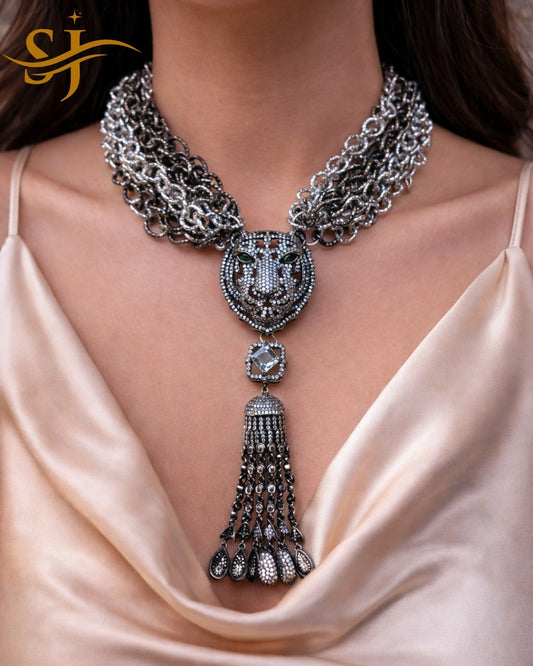 Royal Black Tiger Tassel Choker – Sabyasachi-Inspired Premium Jewellery