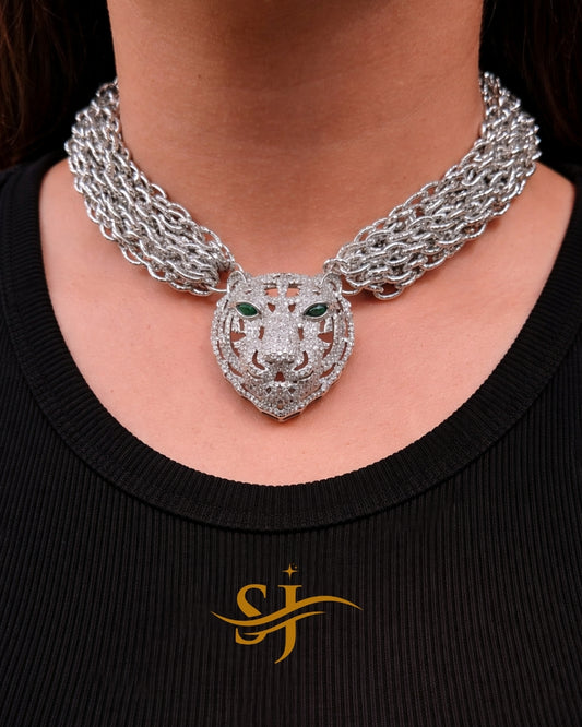Royal Silver Tiger Chain Neckpiece – Sabyasachi-Inspired Premium Jewellery