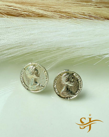 Luxury Vintage Coin Stud Earrings for Women | Silver & Golden
