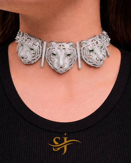 Royal Triple Tiger Silver Choker – Sabyasachi-Inspired Premium Jewellery