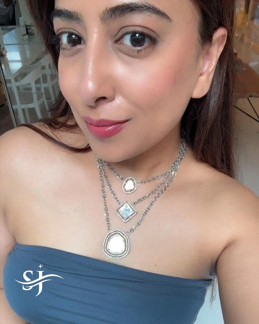 Luxury Layered Polki Silver Necklace for Women
