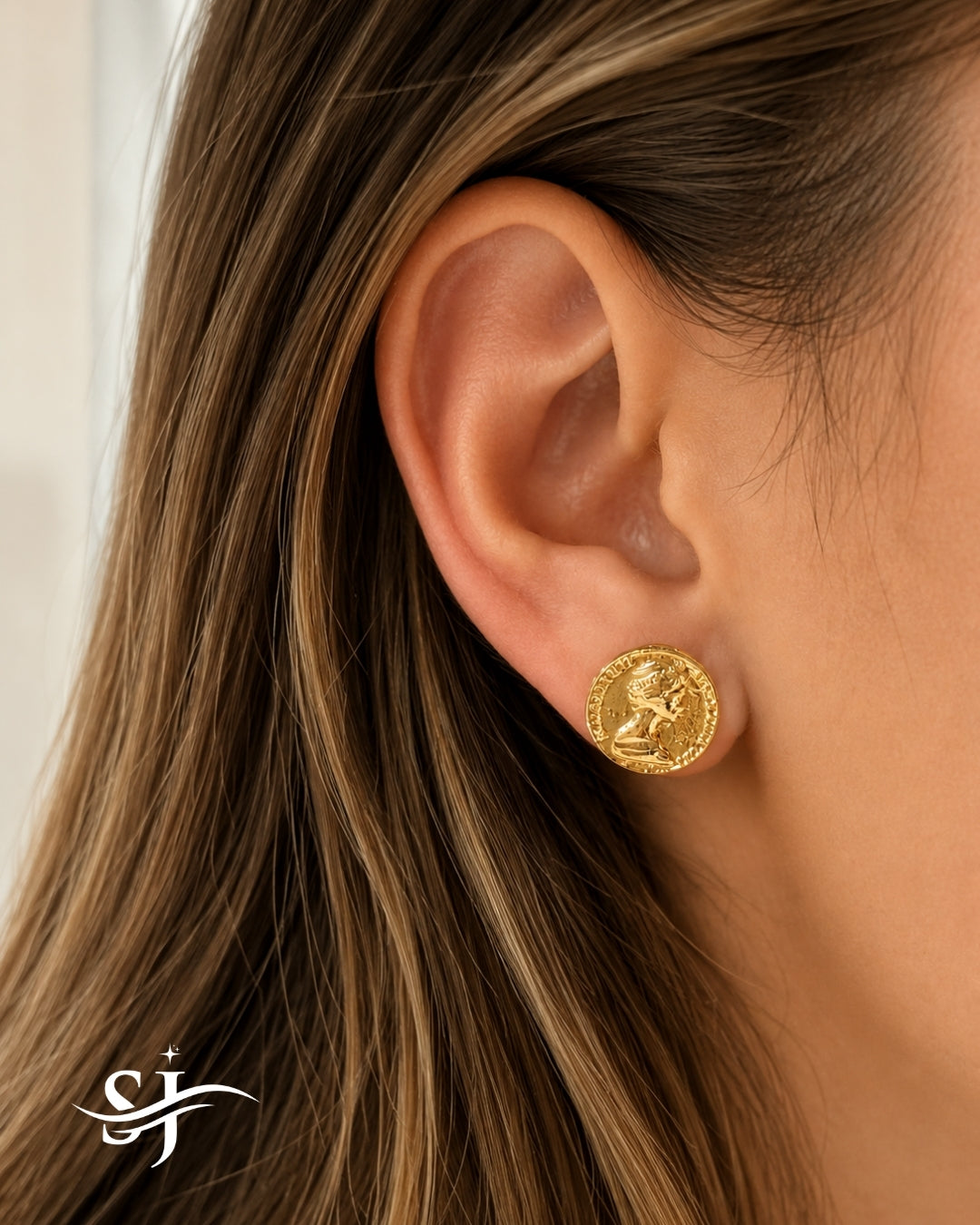 Luxury Vintage Coin Stud Earrings for Women | Silver & Golden