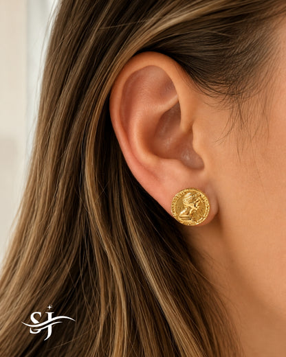 Luxury Vintage Coin Stud Earrings for Women | Silver & Golden