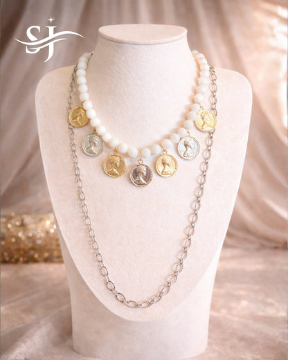 Dual Layer Coin Pearl Necklace