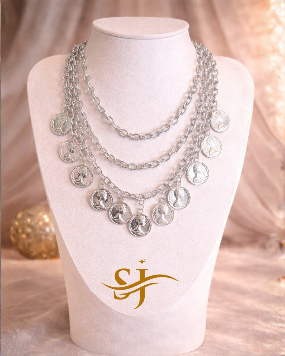 Silver & Gold Layered Coin Charm Necklace