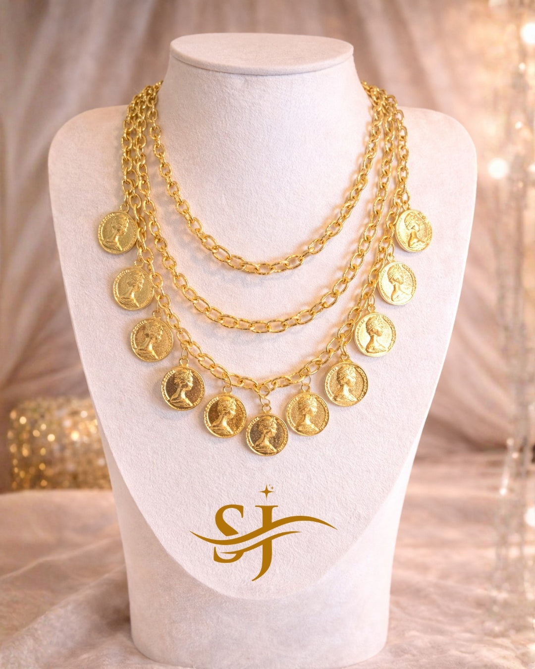Silver & Gold Layered Coin Charm Necklace