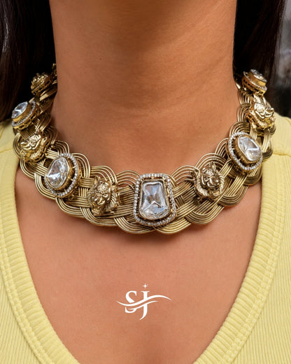 Lion Polki Statement Necklace & Earrings Set for Women