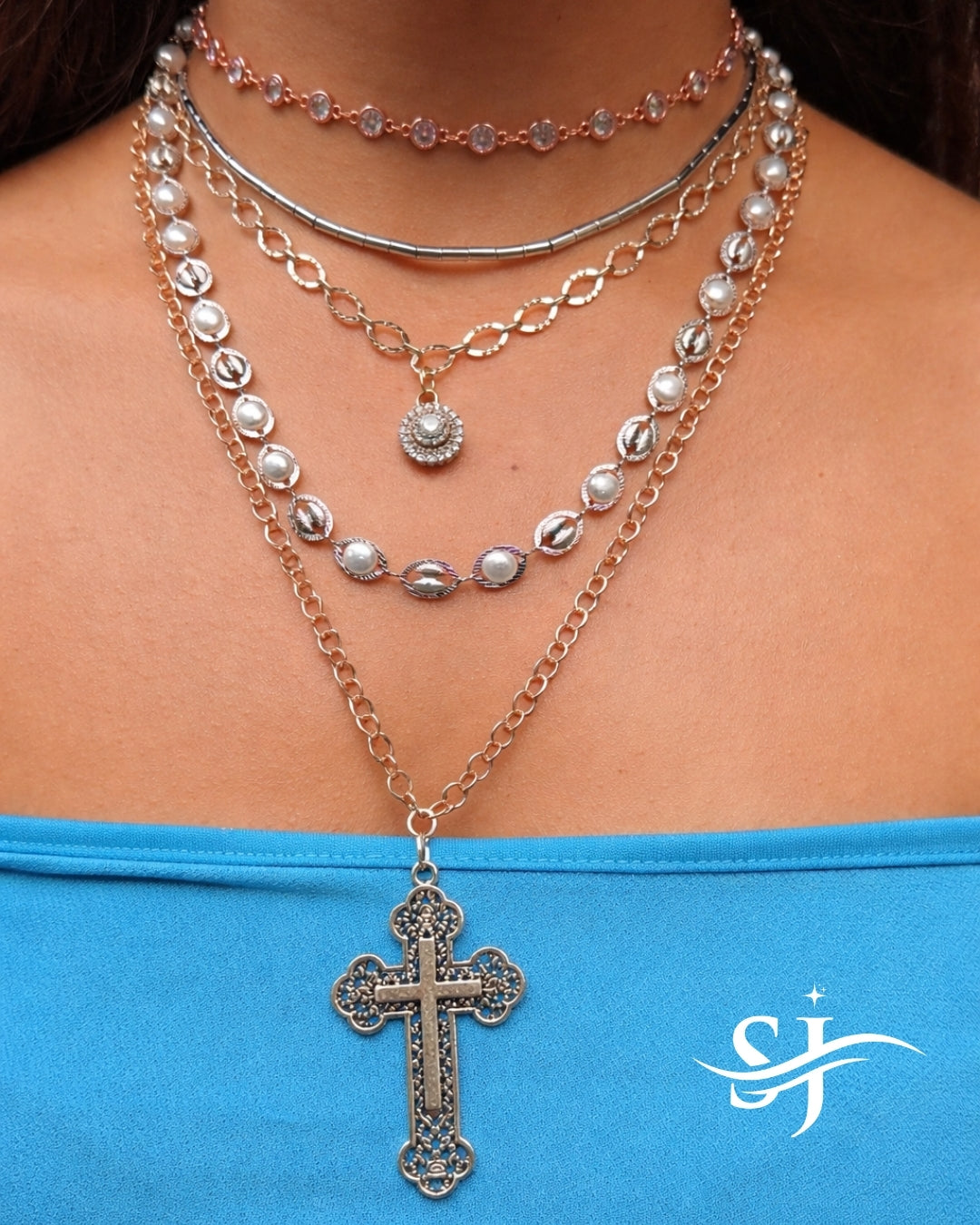 Layered Cross Charm Necklace