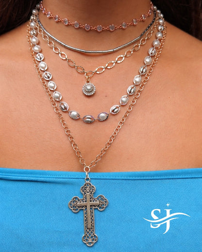 Layered Cross Charm Necklace
